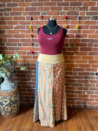 Size 14-20 Yoga Waistband Patchwork Boho Festival Skirt -Taupe