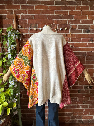 OOAK Autumn Collection- Upcycled Stevie Nicks Inspired Kantha Poncho Sweatshirt