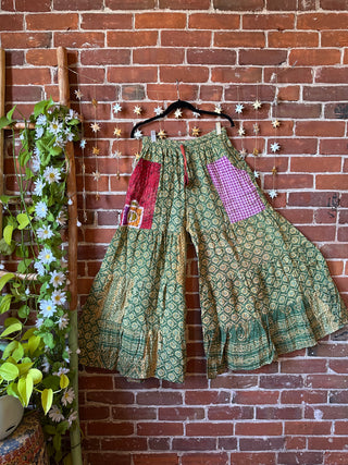 Spring Blooms Reversible Kantha Wide Leg Tiered Palazzo Pants