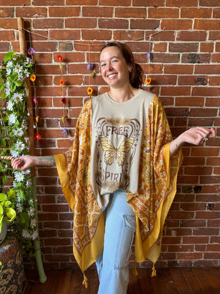 Free Spirit Butterfly Hybrid Boho Hi Lo Poncho Top