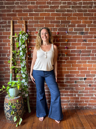 Boho Cactus Rainbow Embroidered High Waisted Bell Bottoms