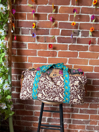 Mystery Print Patchwork Boho Recycled Sari Duffel Weekend Bag