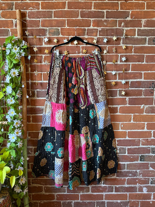 Plus Size Spring Blooms Reversible Kantha Wide Leg Tiered Palazzo Pants