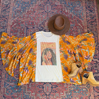 Pearl Classic Rock Inspired Botanical Flowy Yellow Bell Sleeve Top