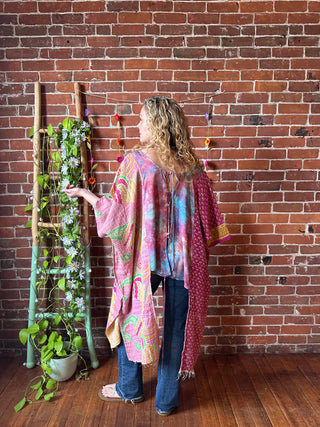 OOAK Autumn Collection- Upcycled Tie Dye Embroidered Hi Lo Kantha Poncho Top