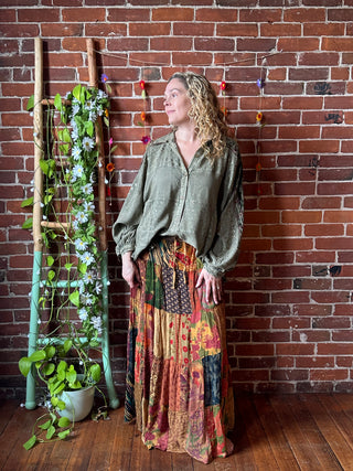 Boho Festival Patchwork Spin Skirt With Plus Sizes! -Earthy Camel