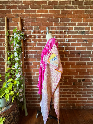 OOAK Autumn Collection - Upcycled Batik Tie Dye Kantha Hi Lo Poncho Tunic Top