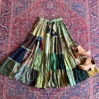 Festival Patchwork Spin Skirt - Greens