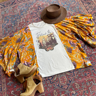 Fleetwood Mac Inspired Botanical Flowy Yellow Bell Sleeve Top