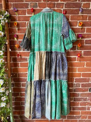 Stone Washed Boho Bandana Tiered Dress / Kimono  100% Cotton