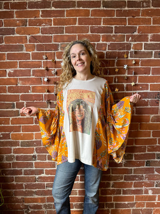 Pearl Classic Rock Inspired Botanical Flowy Yellow Bell Sleeve Top