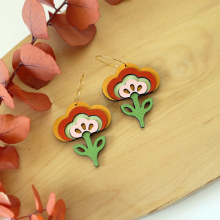 Hand Painted 70s Vibes Tulip Hoop Earrings