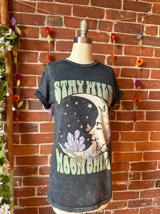 Stay Wild Moon Child Mineral Wash TShirt -Charcoal