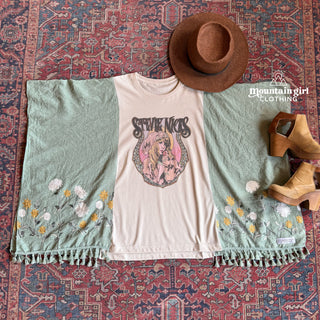 Stevie Nicks Inspired Sage Flower Garden Embroidered Poncho
