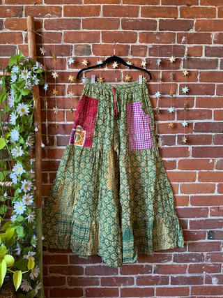 Spring Blooms Reversible Kantha Wide Leg Tiered Palazzo Pants