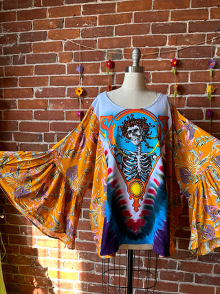 OOAK Autumn Collection - Grateful Dead Inspired Botanical Flowy Bell Sleeve Top