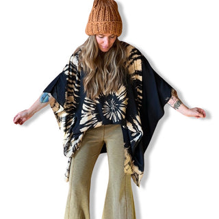 Free Size Spiral Tie Dye Poncho Hoodie