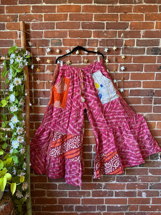 Spring Blooms Reversible Kantha Wide Leg Tiered Palazzo Pants