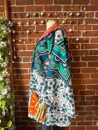 OOAK Autumn Collection - Upcycled Boho Kantha Mix Fabric Bell Sleeve Robe