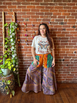 Spring Blooms Reversible Kantha Wide Leg Tiered Palazzo Pants