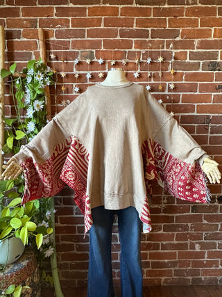 OOAK Autumn Collection- Birdsong Butterfly Wing Style Kantha Poncho Sweatshirt