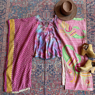 OOAK Autumn Collection- Upcycled Tie Dye Embroidered Hi Lo Kantha Poncho Top