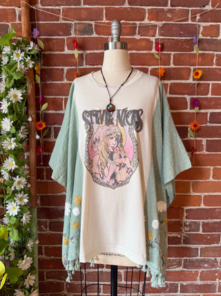 Stevie Nicks Inspired Sage Flower Garden Embroidered Poncho
