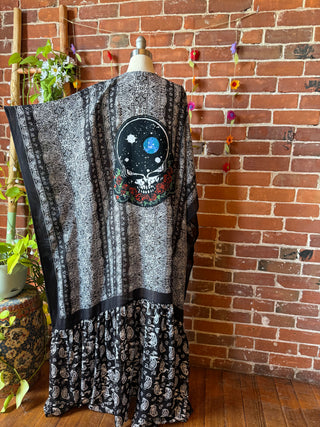 Black Paisley Grateful Dead Skull Roses Inspired Kimono