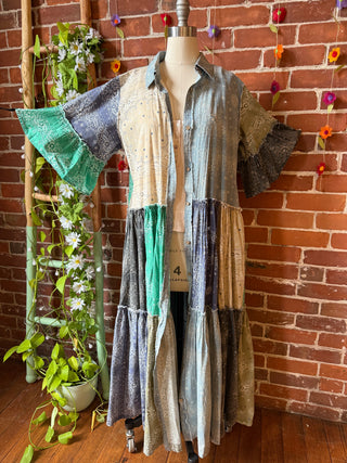 Stone Washed Boho Bandana Tiered Dress / Kimono  100% Cotton