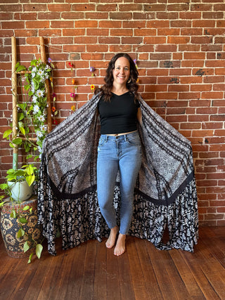 Black Paisley Grateful Dead Skull Roses Inspired Kimono