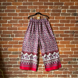 Flowy Block Print Elephant Lounge Pants - Purple + Pink