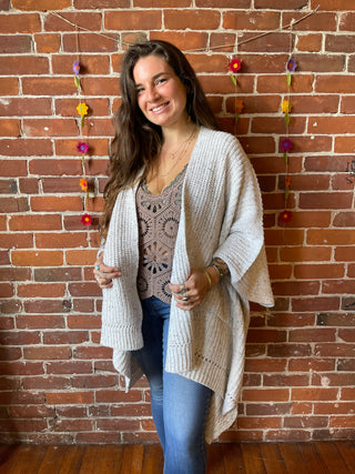 Oatmeal+Cream Chunky Knit Soft Poncho With Pockets