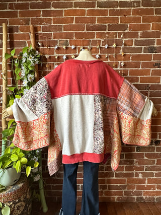 OOAK Autumn Collection- Birdsong Patchwork Wing Style Kantha Poncho Sweatshirt