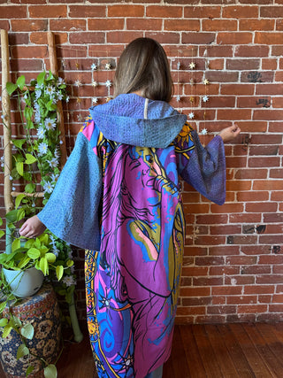 OOAK Autumn Collection - Upcycled Pearl Classic Rock Inspired Mix Fabric Bell Sleeve Robe