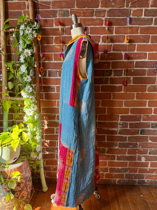 Twilight Reversible Kantha Long Hooded Duster Vest