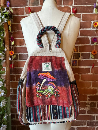 Tie Dye Hemp Magic Mushroom + Froggie  Backpack -Multiple Colors