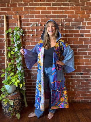 OOAK Autumn Collection - Upcycled Pearl Classic Rock Inspired Mix Fabric Bell Sleeve Robe