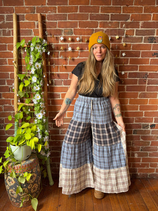 Autumn Stroll Plaid Patchwork Bohemian Wide Leg Pants