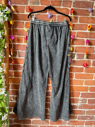 Embroidered Bohemian Spring Wide Leg Lounge Pants - Stone Gray 100% Cotton