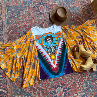OOAK Autumn Collection - Grateful Dead Inspired Botanical Flowy Bell Sleeve Top