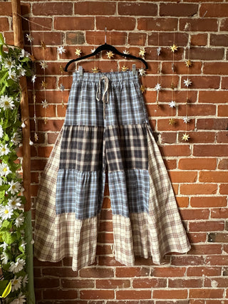 Autumn Stroll Plaid Patchwork Bohemian Wide Leg Pants