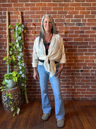 100% Cotton Gauze Cream Light Layer Button Up Top