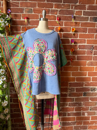 OOAK Autumn Collection - Upcycled Flower Patchwork Hi Lo Kantha Poncho Top 🌼