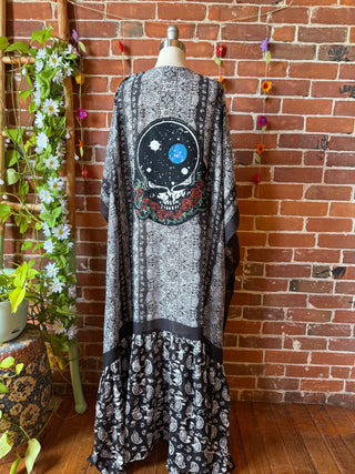 Black Paisley Grateful Dead Skull Roses Inspired Kimono