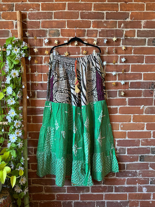 Plus Size Spring Blooms Reversible Kantha Wide Leg Tiered Palazzo Pants