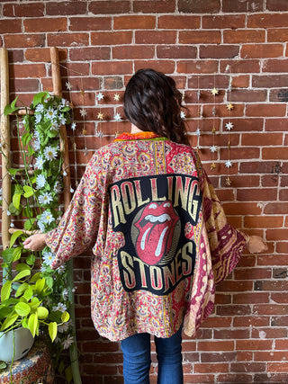 OOAK Autumn Collection - Upcycled Rolling Stones Inspired Vintage Kantha Jacket