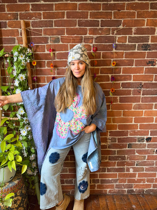 OOAK Autumn Collection - Upcycled Flower Patchwork Hi Lo Kantha Poncho Top 🌼