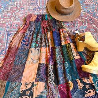 Boho Vibes Earth Tones Patchwork Skirt / Dress