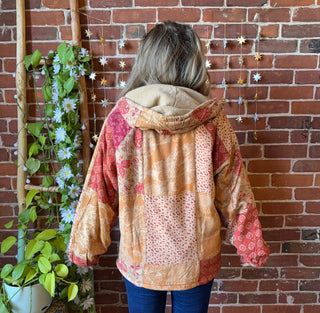Autumn Stroll Fleece Lined Patchwork Pullover Hoodie
