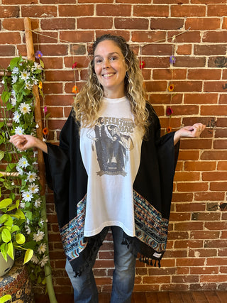 Fleetwood Mac Dreams Inspired Black Tassel Embroidered Poncho